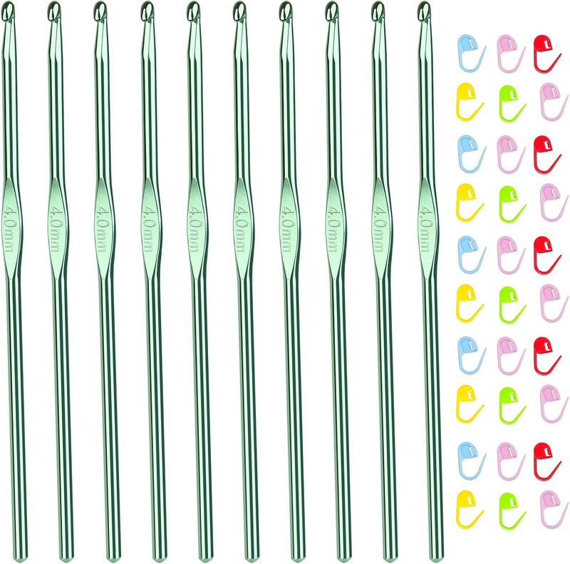 Aeelike 10pcs Size G / 4.0mm Crochet Hooks,Aluminum Crochet Needles and 30pcs Stitch Markers for Beginner and Advanced, Crocheter Hook Set for Learning How to Crochet - Image 1